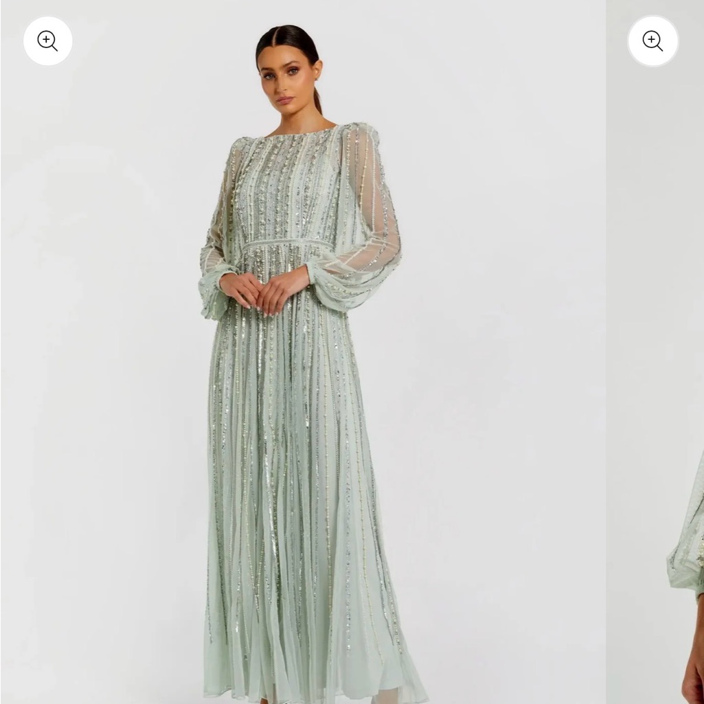 Mac Duggal Pale Mint Beaded Long Sleeve Evening Gown